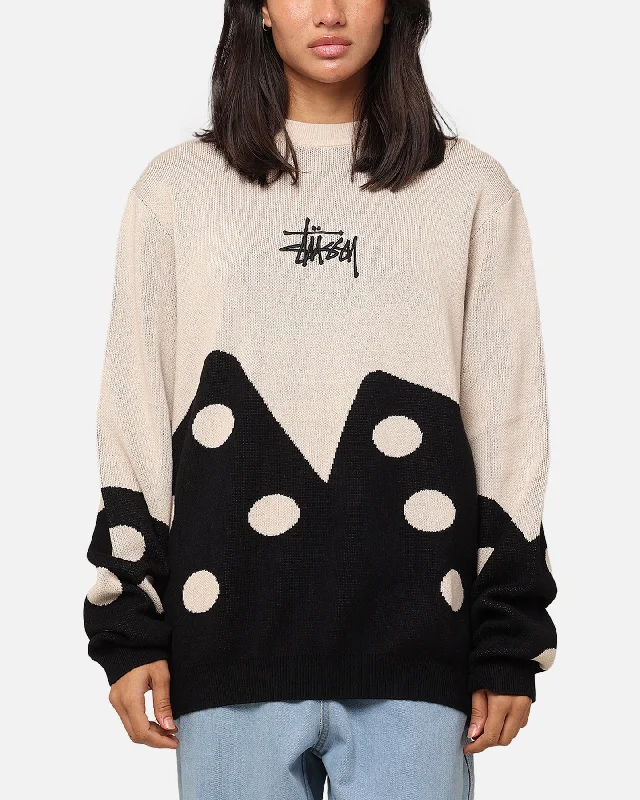 Stüssy Dice Sweater Natural Silk Blend Satin Velvet