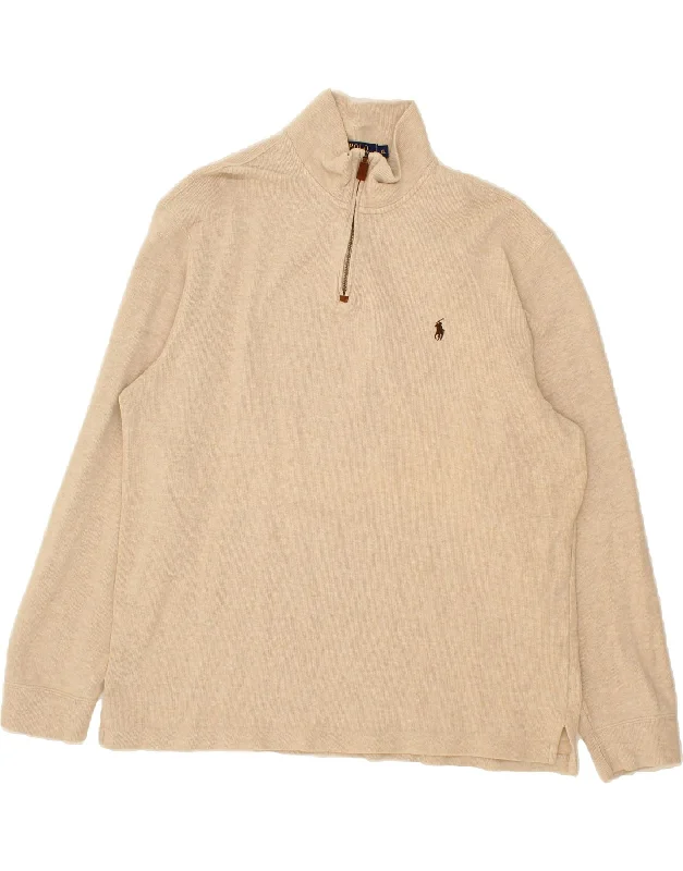 POLO RALPH LAUREN Mens Zip Neck Jumper Sweater XL Beige Cotton Hooded Caped Shawl Collar POLO RALPH LAUREN Mens Zip Neck Jumper Sweater XL Beige Cotton Hooded Caped Shawl Collar