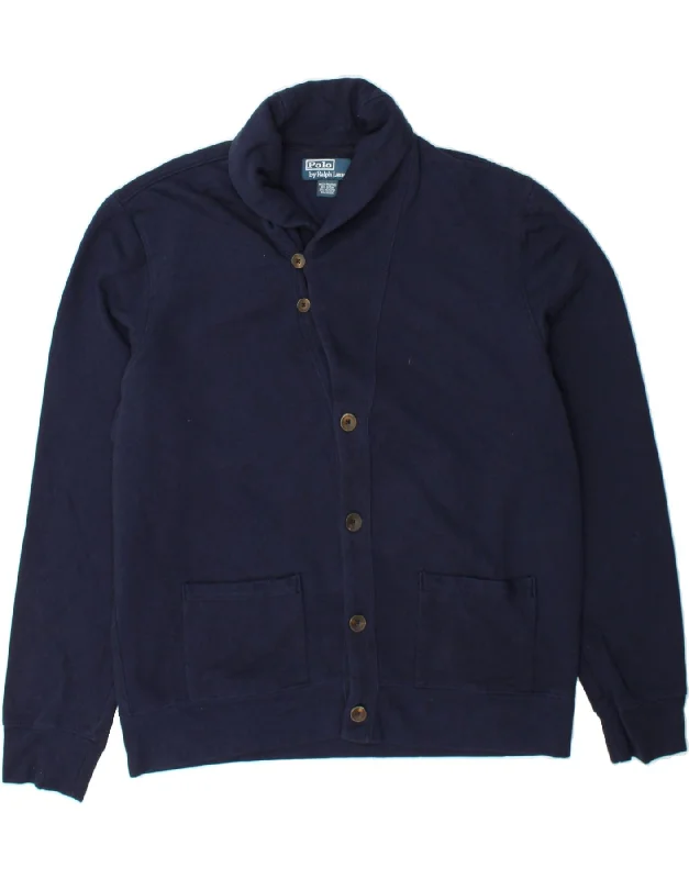 POLO RALPH LAUREN Mens Cardigan Sweater Large Navy Blue Cotton Faux Fur Fabric Real Fur Fabric Shearling Fabric POLO RALPH LAUREN Mens Cardigan Sweater Large Navy Blue Cotton Faux Fur Fabric Real Fur Fabric Shearling Fabric