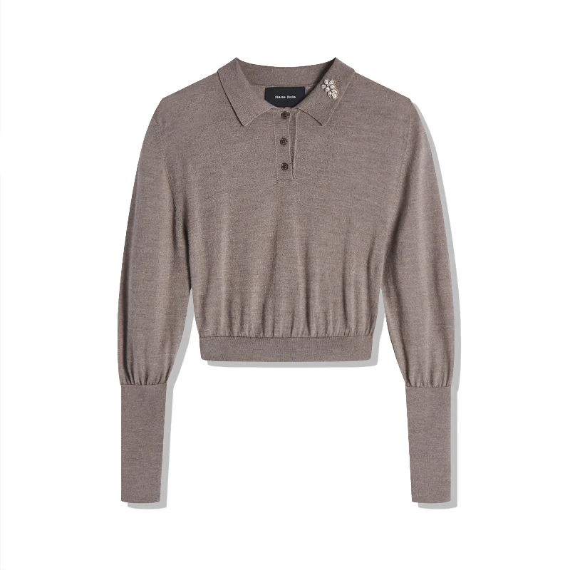 Simone Rocha - Women's Merino Silk Knit Polo Sweater - (Clay-Pear) Slim Fit Regular Fit Oversized