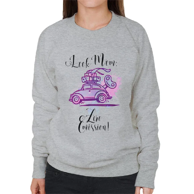 Volkswagen Pink Beetle Look Mom Zero Emission Women's Sweatshirt Hoodie with Rhinestones Sparkly Elegant