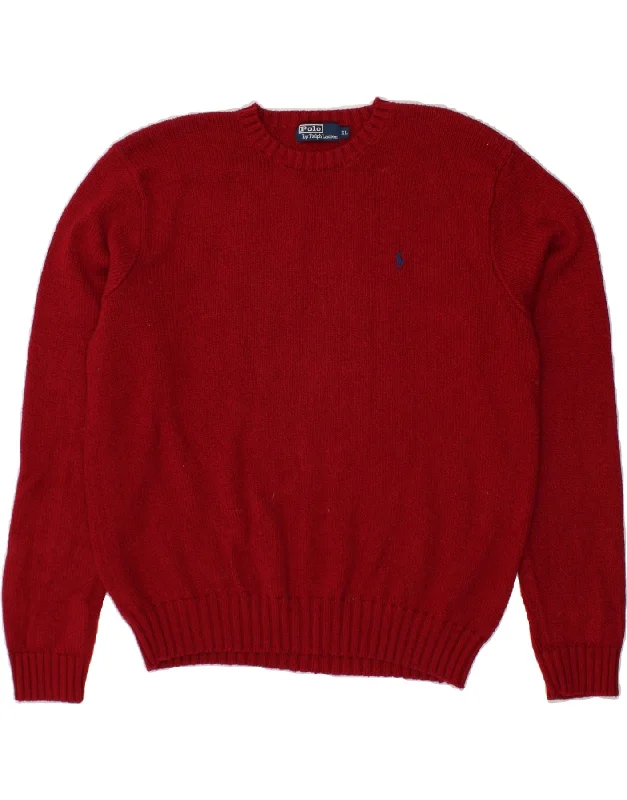 POLO RALPH LAUREN Mens Crew Neck Jumper Sweater XL Red Cotton Graphic Sweater Embroidered Appliqued POLO RALPH LAUREN Mens Crew Neck Jumper Sweater XL Red Cotton Graphic Sweater Embroidered Appliqued