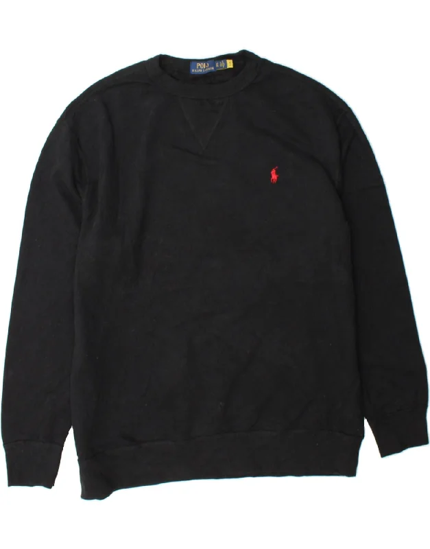 POLO RALPH LAUREN Mens Crew Neck Jumper Sweater Large Black Cotton Front Pockets Side Pockets Patch Pockets POLO RALPH LAUREN Mens Crew Neck Jumper Sweater Large Black Cotton Front Pockets Side Pockets Patch Pockets