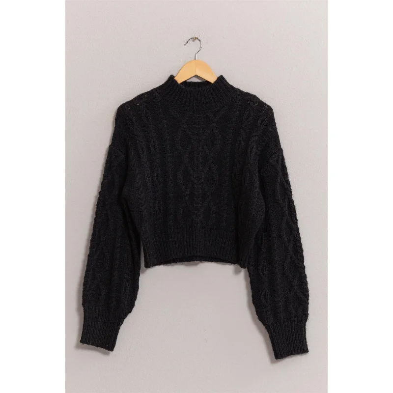 High Neck Cable Knit Sweater Real Fur Shearling Chenille