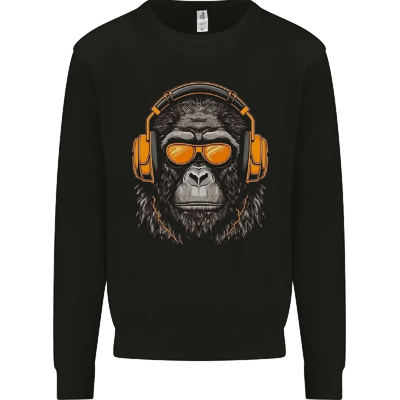 A Gorilla with Headphones Music DJ Mens Sweatshirt Jumper Hoodie with Back Slit Movement Comfort A Gorilla with Headphones Music DJ Mens Sweatshirt Jumper Hoodie with Back Slit Movement Comfort