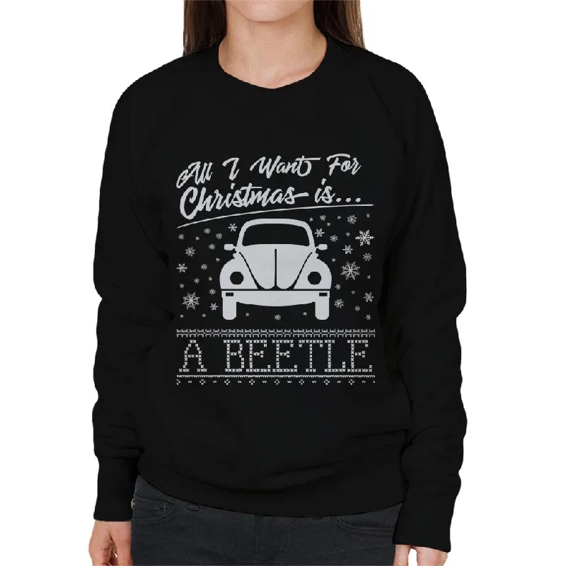 Volkswagen Christmas All I Want For Xmas Is A Beetle Women's Sweatshirt Hoodie with Set-In Sleeves Structured Classic