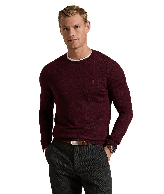 Slim Fit Washable Wool Crewneck Sweater - Red Elegant Classic Vintage