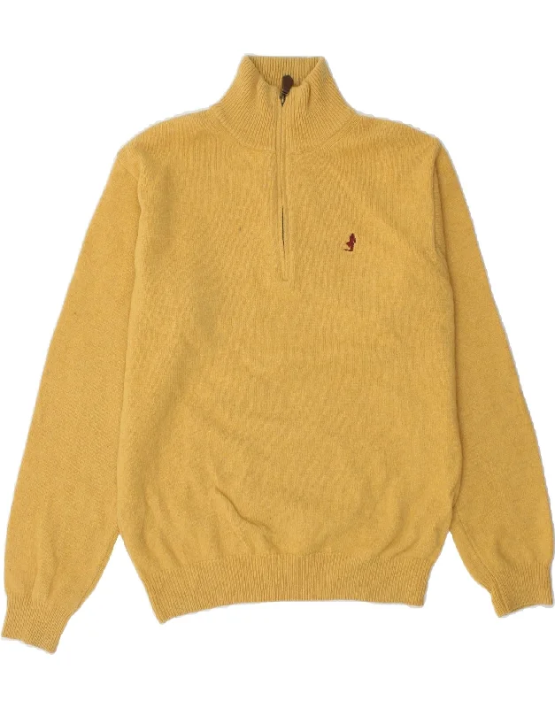 MARLBORO CLASSICS Mens Zip Neck Jumper Sweater Medium Yellow Wool Satin Fabric Silk Fabric Chiffon Fabric