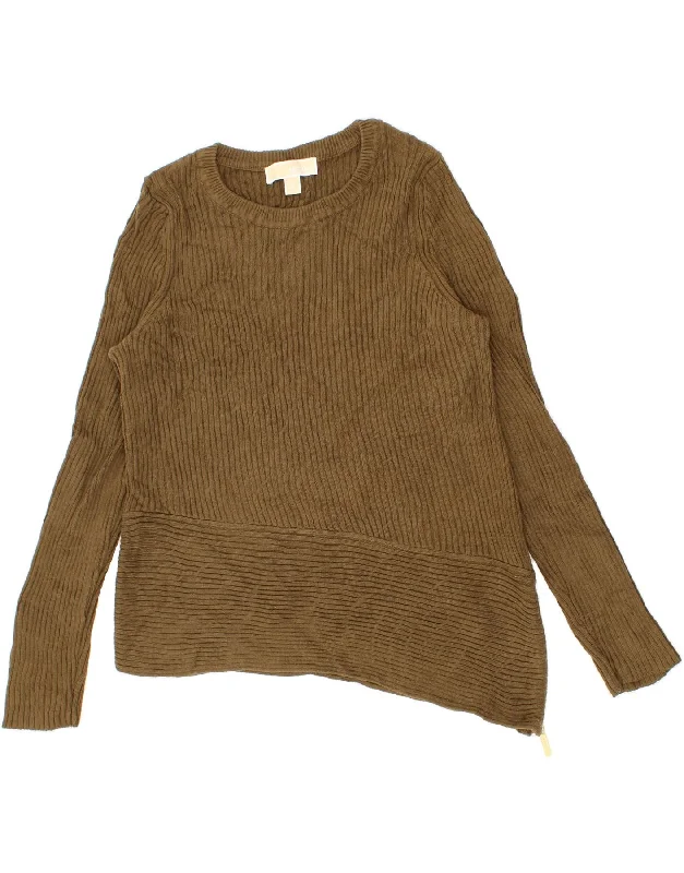 MICHAEL KORS Womens Boat Neck Jumper Sweater UK 12 Medium Khaki Elasticated Padded Insulated
