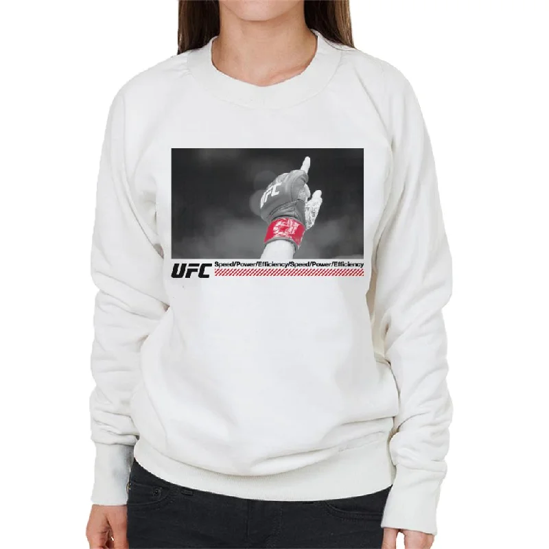 UFC Victory Fight Glove Shot Black Text Women's Sweatshirt Hoodie with Elastic Waist Stretchable Comfortable