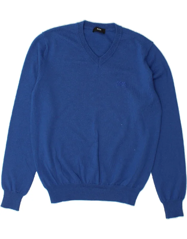 HUGO BOSS Mens V-Neck Jumper Sweater Small Blue Polyacrylic Open Front Closed Front Wrap Front HUGO BOSS Mens V-Neck Jumper Sweater Small Blue Polyacrylic Open Front Closed Front Wrap Front