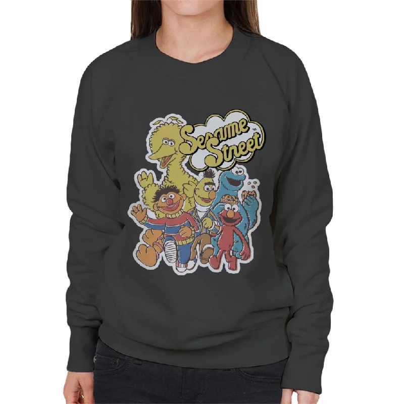 Sesame Street Characters Group Photo Women's Sweatshirt Hoodie with Earth Tones Natural Calm