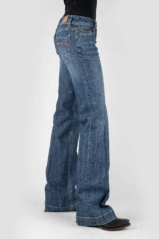 WOMENS 3 HORSES EMBROIDERY ON BACK POCKET JEANS Chic Rip-Detail High-Waist Jeans