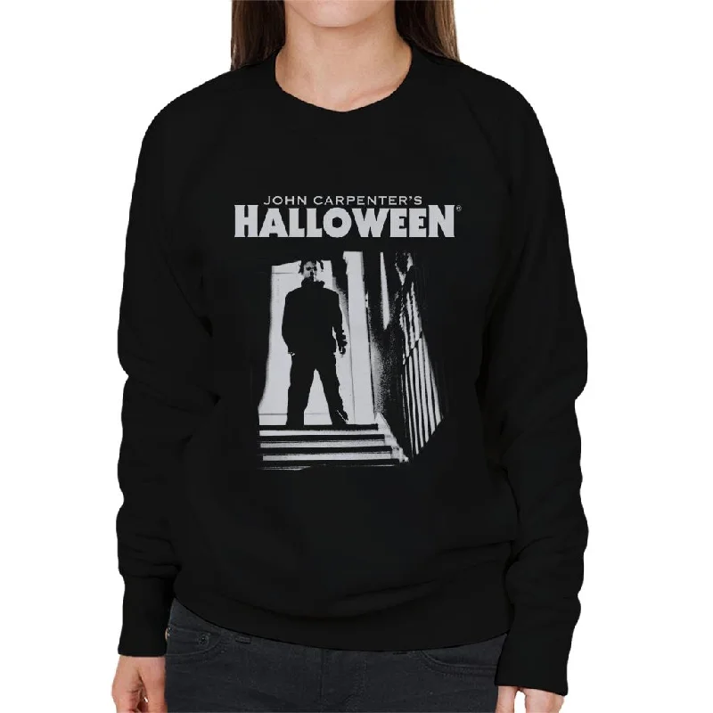 Halloween Michael Myers Top Of The Stairs Women's Sweatshirt Hoodie with Front Slit Layering Stylish