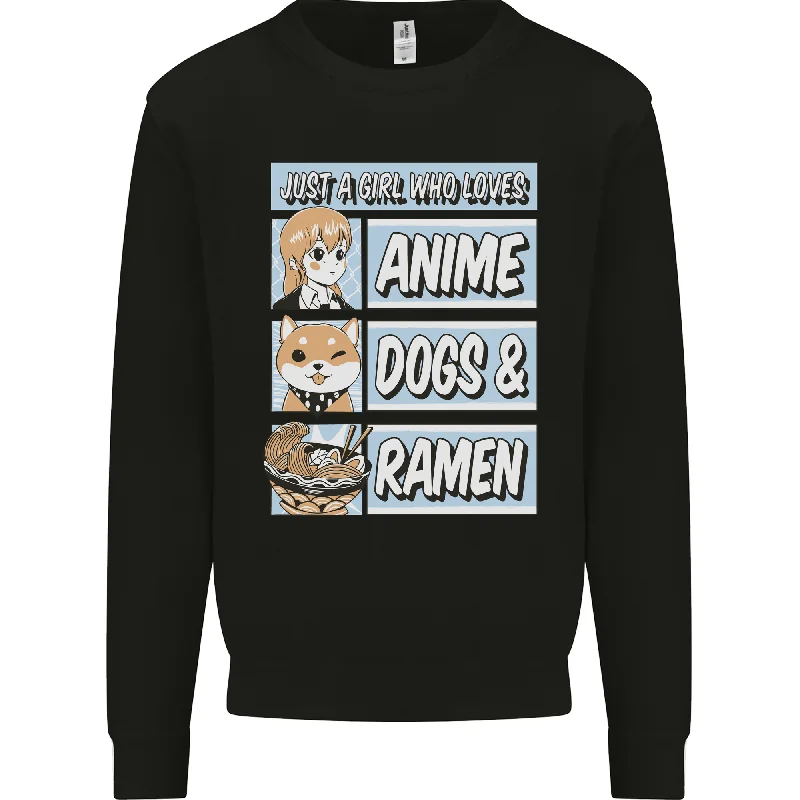 A Girl Who Loves Anime Dogs & Ramen Mens Sweatshirt Jumper Hoodie with Applique Textured Unique