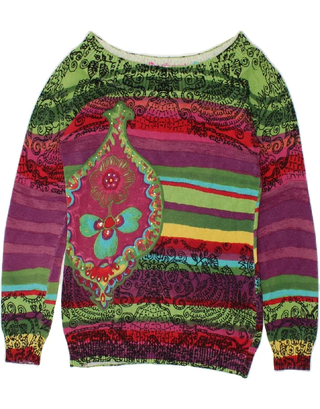 DESIGUAL Womens Boat Neck Jumper Sweater UK 14 Large Multicoloured Paisley Machine Wash Dry Clean Hand Wash