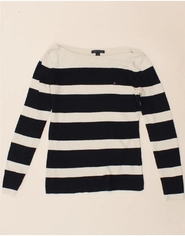TOMMY HILFIGER Womens Boat Neck Jumper Sweater UK 10 Small Navy Blue Transparent Opaque Sheer TOMMY HILFIGER Womens Boat Neck Jumper Sweater UK 10 Small Navy Blue Transparent Opaque Sheer
