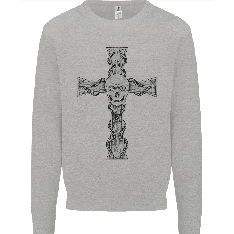 A Gothic Skull and Tentacles on a Cross Mens Sweatshirt Jumper Hoodie with Illustration Artistic Creative A Gothic Skull and Tentacles on a Cross Mens Sweatshirt Jumper Hoodie with Illustration Artistic Creative