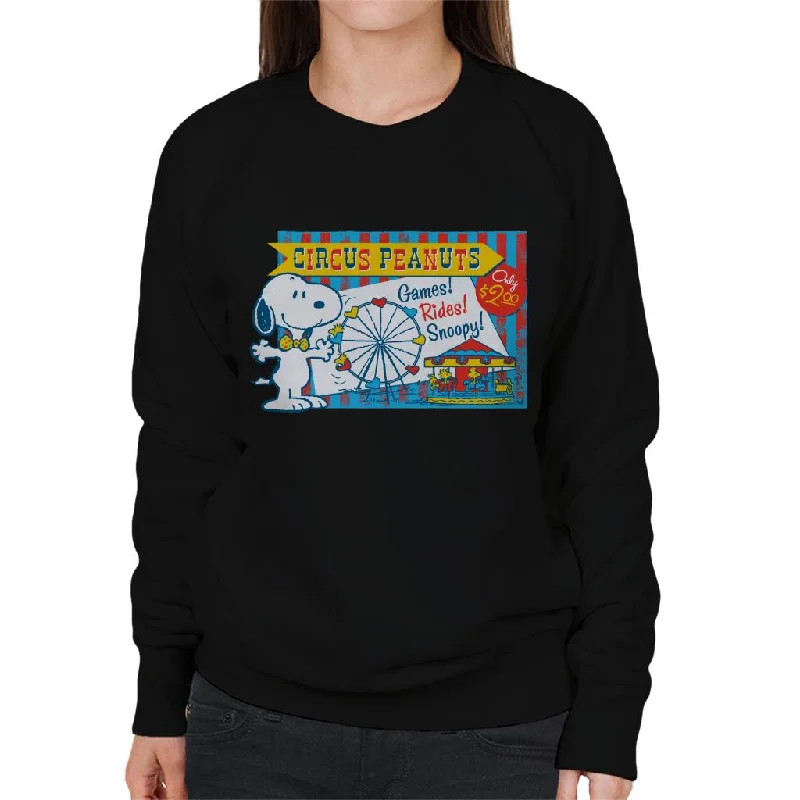 Peanuts Snoopy Circus Games And Rides Women's Sweatshirt Hoodie with Mock Neck Collared Structured Peanuts Snoopy Circus Games And Rides Women's Sweatshirt Hoodie with Mock Neck Collared Structured