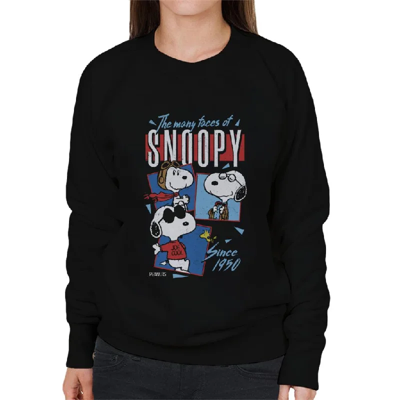 Peanuts The Many Faces Of Snoopy Women's Sweatshirt Hoodie with Stripes Bold Sporty