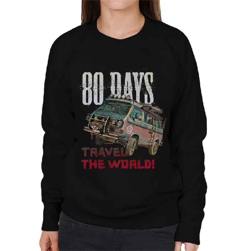 Volkswagen Campervan Travel The Globe In 80 Days Women's Sweatshirt Hoodie with Tie-Dye Psychedelic Retro