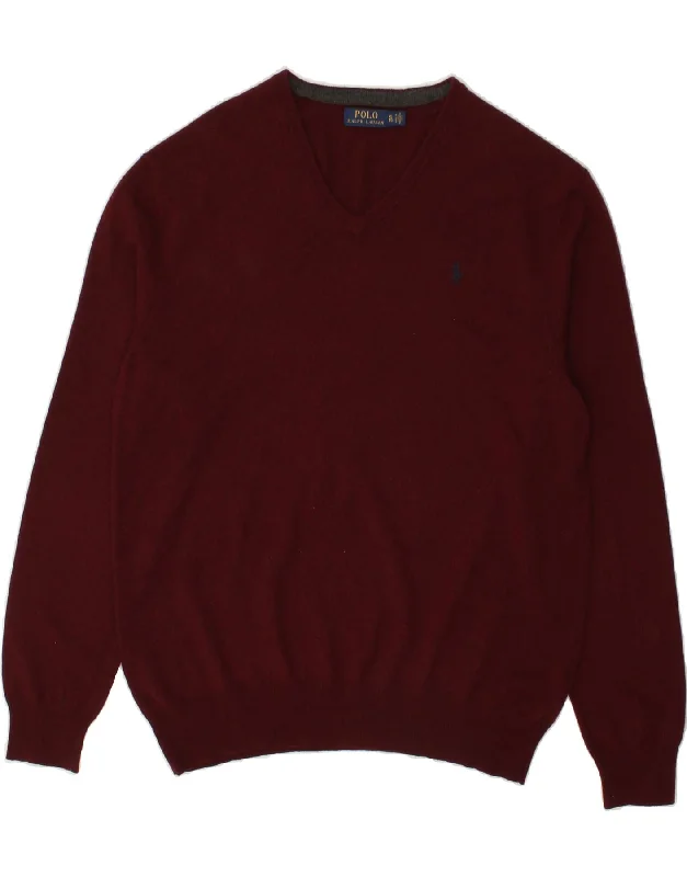 POLO RALPH LAUREN Mens V-Neck Jumper Sweater XL Maroon Merino Wool Striped Floral Plaid POLO RALPH LAUREN Mens V-Neck Jumper Sweater XL Maroon Merino Wool Striped Floral Plaid