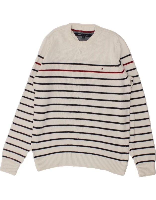 TOMMY HILFIGER Mens Crew Neck Jumper Sweater Large White Striped Notch Collar Peter Pan Collar Cowl Neck TOMMY HILFIGER Mens Crew Neck Jumper Sweater Large White Striped Notch Collar Peter Pan Collar Cowl Neck