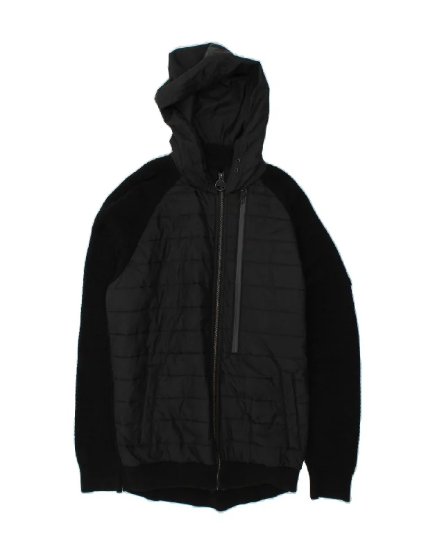 BARBOUR Mens Hooded Cardigan Sweater Large Black Cotton Modern Contemporary Chic