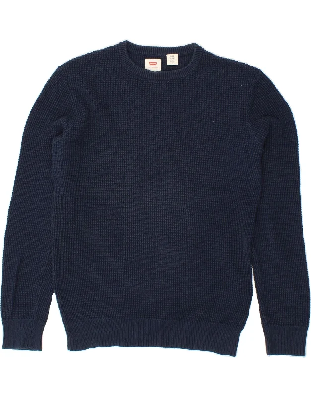 LEVI'S Mens Crew Neck Jumper Sweater Small Navy Blue Cotton Long Sweater Short Sweater Cropped Sweater
