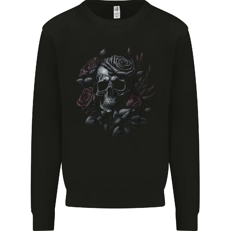 A Gothic Skull With Flowers Roses Mens Sweatshirt Jumper Hoodie with Slim Fit Tailored Modern A Gothic Skull With Flowers Roses Mens Sweatshirt Jumper Hoodie with Slim Fit Tailored Modern