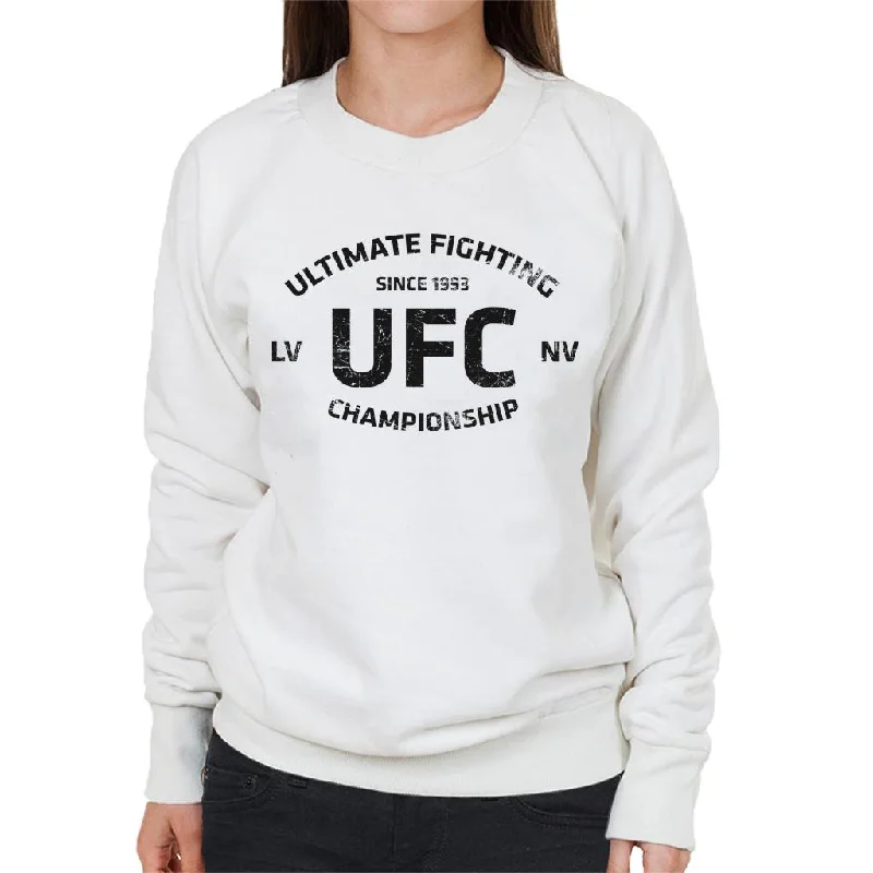 UFC Distressed Black Text Logo Women's Sweatshirt Zip Hoodie Drawstring Kangaroo Pocket