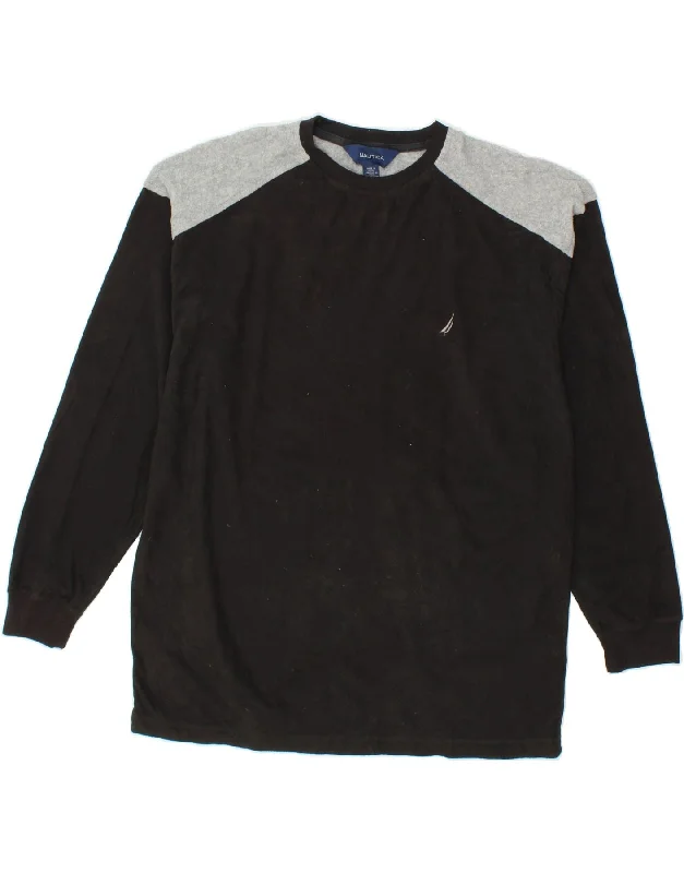NAUTICA Mens Fleece Jumper Large Black Colourblock Polyester Sweater Knitwear Pullover NAUTICA Mens Fleece Jumper Large Black Colourblock Polyester Sweater Knitwear Pullover