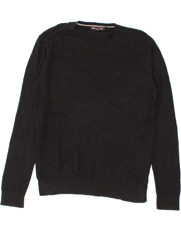 MICHAEL KORS Mens Crew Neck Jumper Sweater Large Black Cotton Notch Collar Peter Pan Collar Cowl Neck