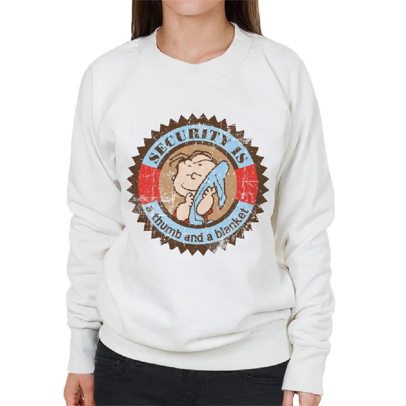 Peanuts Linus Van Pelt Security Is A Thumb And Blanket Women's Sweatshirt Hoodie with Mock Neck Collared Structured Peanuts Linus Van Pelt Security Is A Thumb And Blanket Women's Sweatshirt Hoodie with Mock Neck Collared Structured