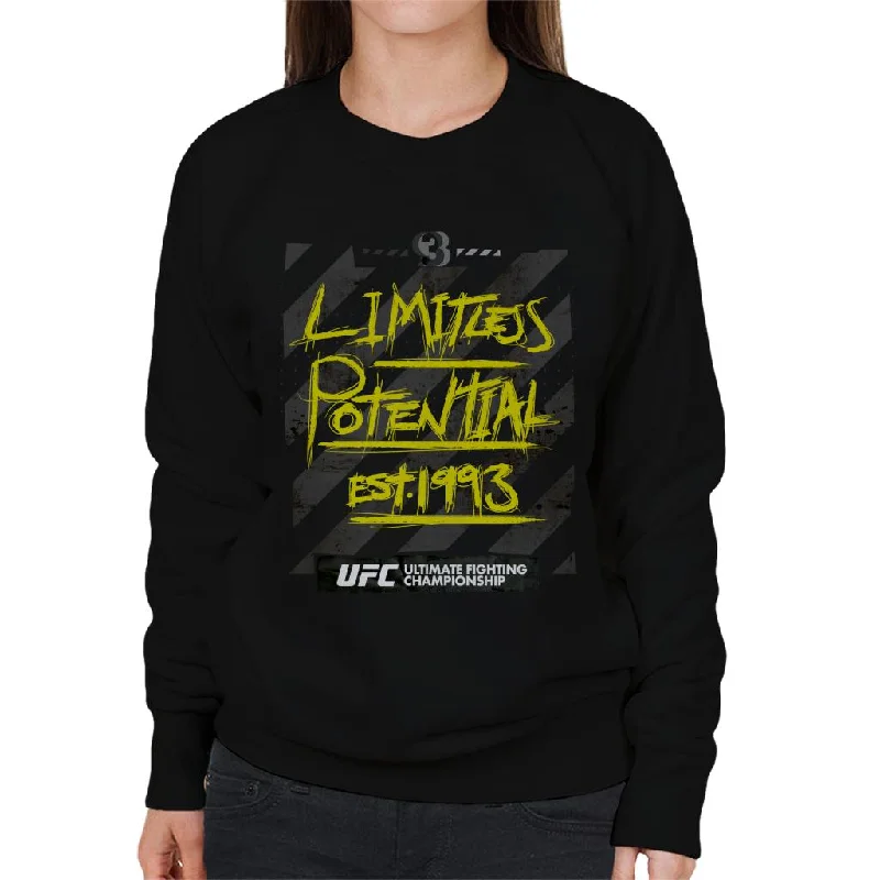 UFC Limitless Potential Tape Yellow Text Women's Sweatshirt Hoodie with Applique Textured Unique