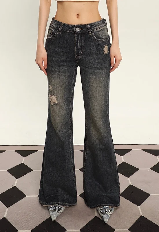 Deena Denim Blue Washed Low Waist Micro Flare Jeans Pants Trendy Wide-Leg High-Waist Denim Deena Denim Blue Washed Low Waist Micro Flare Jeans Pants Trendy Wide-Leg High-Waist Denim