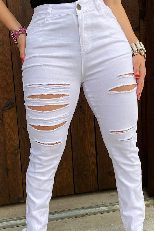 J513 White distressed women skinny jeans Chic Dark-Wash Skinny Jeans