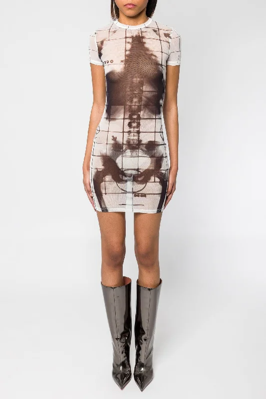 Jean Paul Gaultier Squeletor Printed Mesh Crew Neck Short Dress SS25 Trendy Layered Pocket Jeans Jean Paul Gaultier Squeletor Printed Mesh Crew Neck Short Dress SS25 Trendy Layered Pocket Jeans