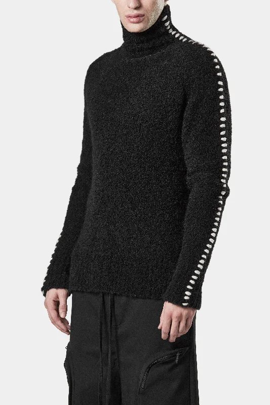 Scars-stitch alpaca knit high neck sweater Fitted Slim Tailored