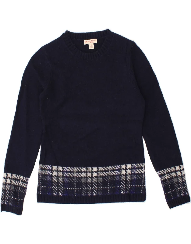 BROOKS BROTHERS Womens Crew Neck Jumper Sweater UK 6 XS Navy Blue Check Satin Blend Silk Blend Wool Blend BROOKS BROTHERS Womens Crew Neck Jumper Sweater UK 6 XS Navy Blue Check Satin Blend Silk Blend Wool Blend