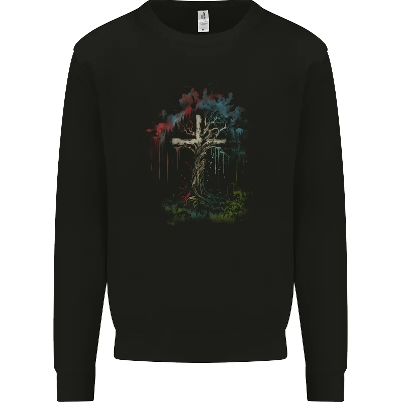 A Gothic Tree as a Christian Cross Mens Sweatshirt Jumper Hoodie with Crew Neck Simple Timeless A Gothic Tree as a Christian Cross Mens Sweatshirt Jumper Hoodie with Crew Neck Simple Timeless