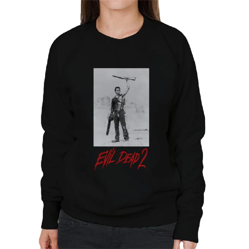 Evil Dead 2 Ash Red Text Logo Women's Sweatshirt Hoodie with Applique Textured Unique