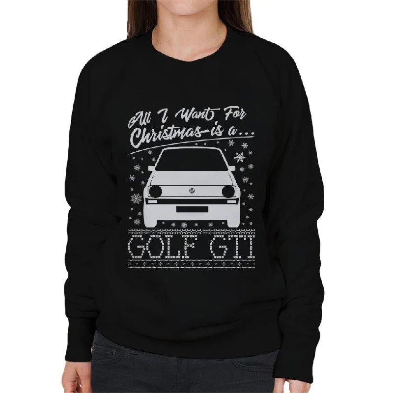 Volkswagen Christmas All I Want For Xmas Is A Golf GTI Women's Sweatshirt Hoodie with Illustration Artistic Creative