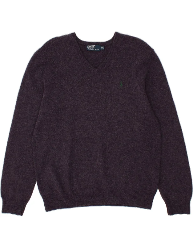 POLO RALPH LAUREN Mens V-Neck Jumper Sweater 2XL Purple Lambswool Chenille Fabric Brocade Fabric Lace Fabric POLO RALPH LAUREN Mens V-Neck Jumper Sweater 2XL Purple Lambswool Chenille Fabric Brocade Fabric Lace Fabric