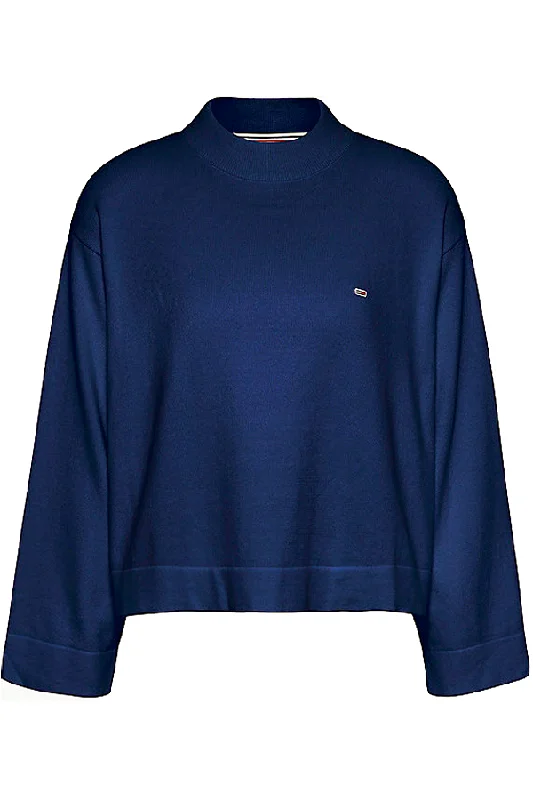 Tommy Hilfiger Women Pure Cotton Blouse Navy Mandarin Collar Blouse