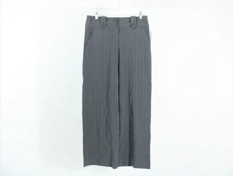 Tepemeesure Endi Grey Wide Leg Blue Pinstripe Dress Pants | Size 8 Lightweight Linen Pants