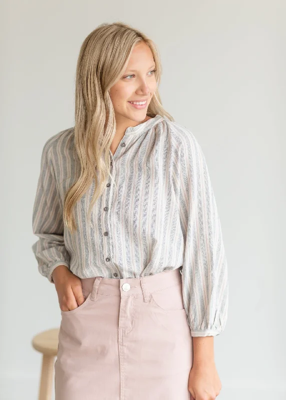 Striped Flowy Beach Blouse - FINAL SALE Elegant Embroidery Blouse