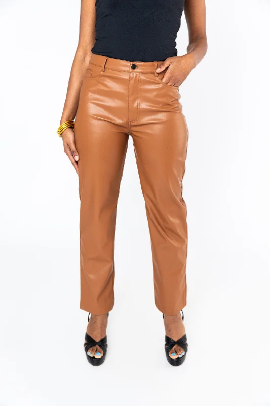 Gomez Vegan Leather Pants - Camel Modern Skinny Pants