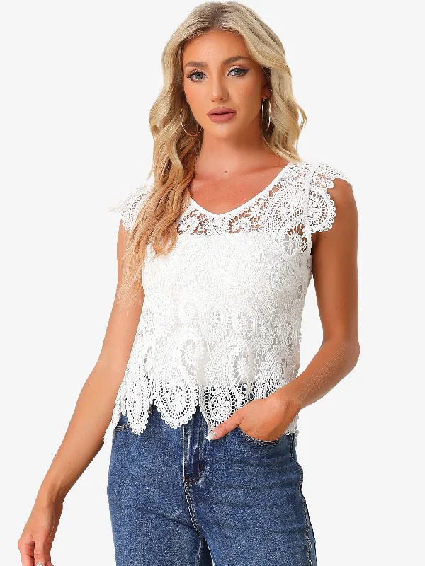 Paisley Lace Sheer Crochet Summer Boho Cropped Blouse Embroidered Cotton Blouse