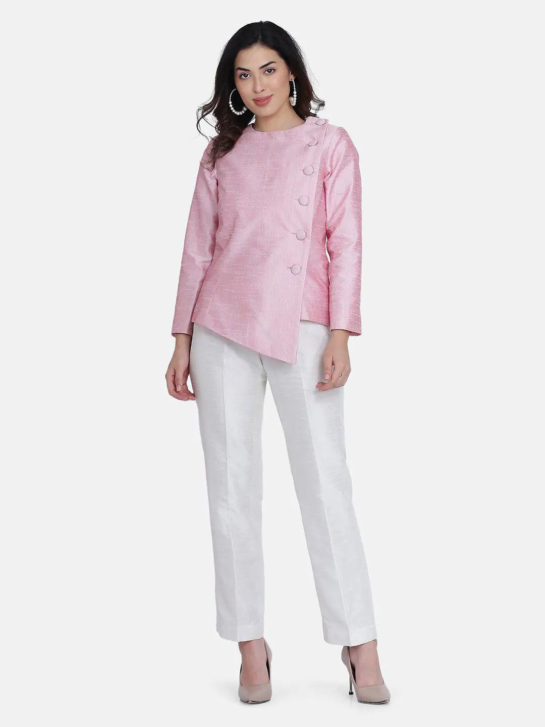 Dupion Pant Suit - White and Pink Lightweight Jogger Pants